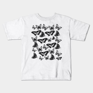 Butterfly Pattern - Black And White Butterflies And Moths Kids T-Shirt